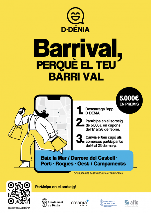 Dénia impulsa la tercera edición de Barrival en seis barrios con 5.000 euros en cupones digitales