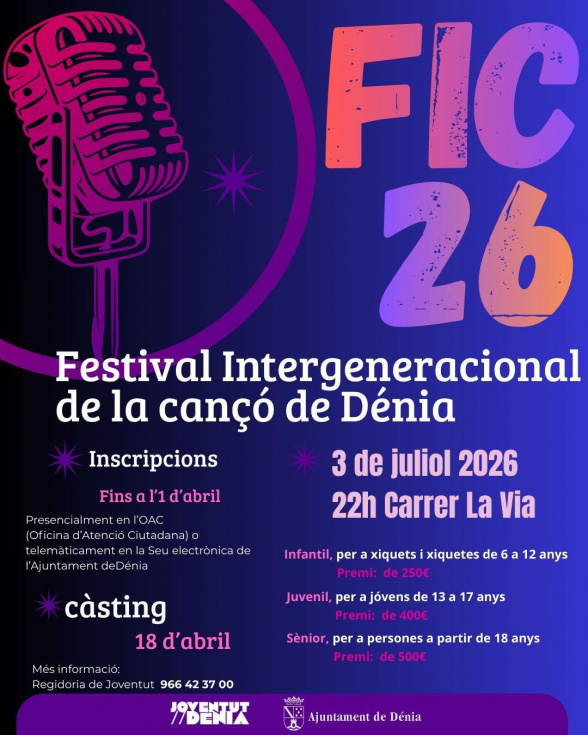 Dénia convoca el talento musical con la XXIV edición del Festival Intergeneracional de la Canción