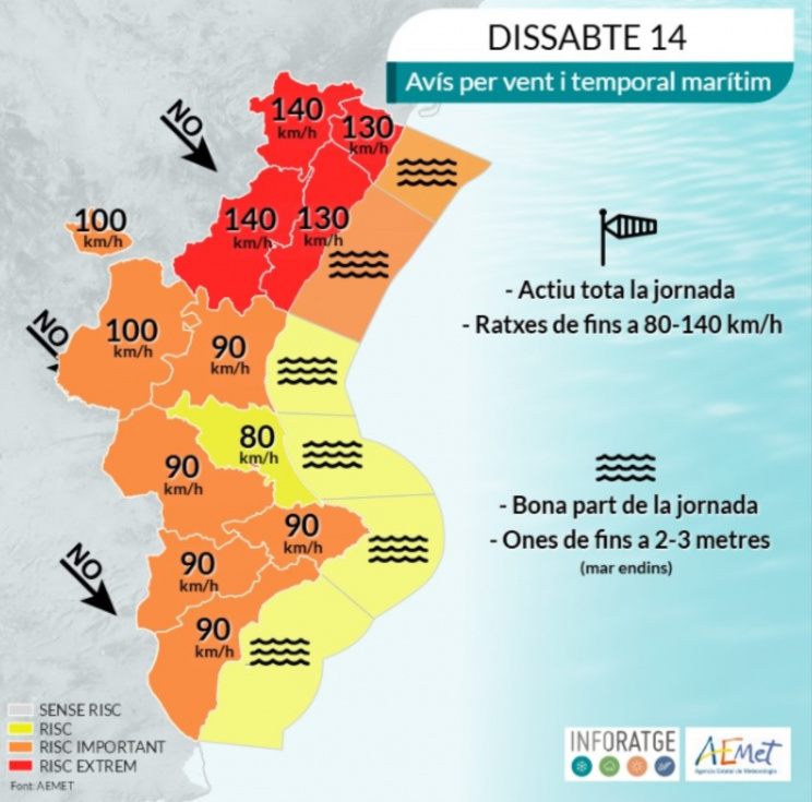 Aviso especial por viento para este sábado en la Marina Alta