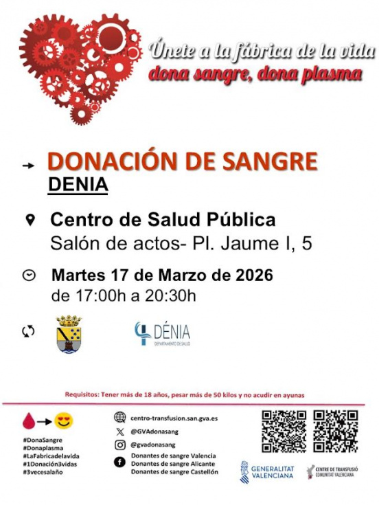 Nueva jornada de donación de sangre en Dénia el 17 de marzo para reforzar las reservas hospitalarias