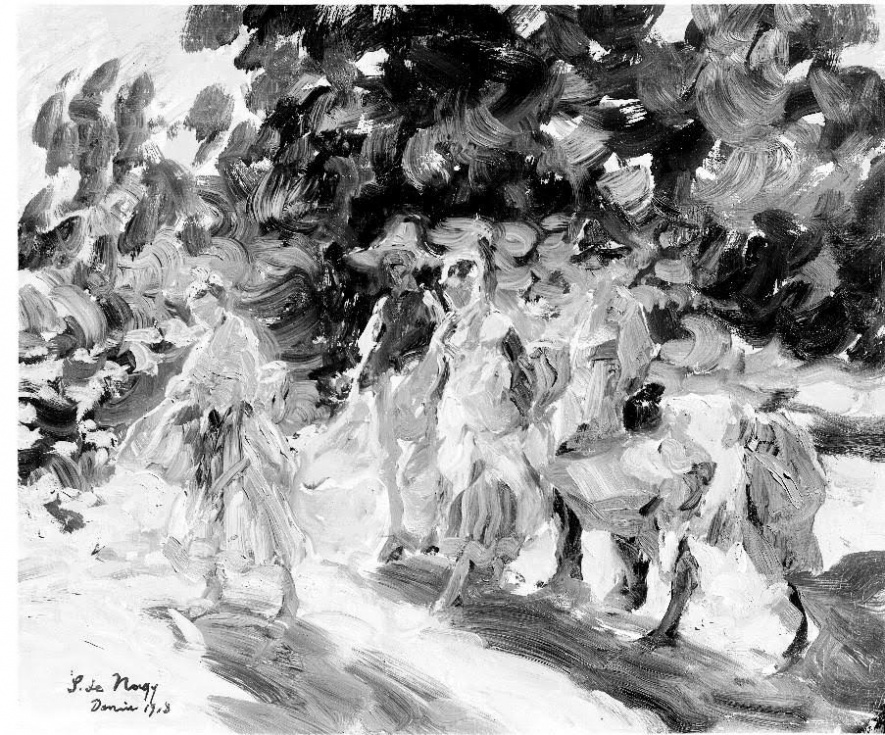 Fig. 1. Segismundo de Nagy. Paisaje con figuras (D&eacute;nia, 1918. No localizado. &copy; IPHE. Archivo Moreno, inv. 29853-B)