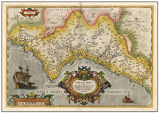 "Valentiae Regni... typus", en Abraham Ortelius (Abraham Ortels), Theatrum orbis terrarum, Anvers (1584)