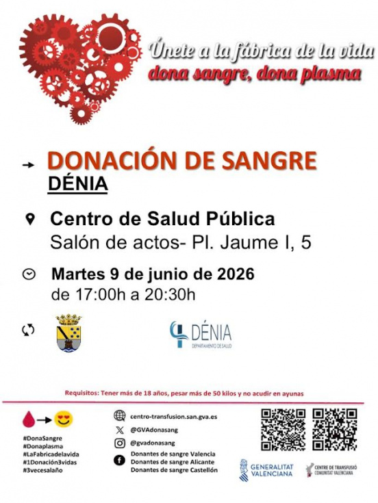 Dénia acoge una nueva jornada de donación de sangre el próximo 9 de junio
