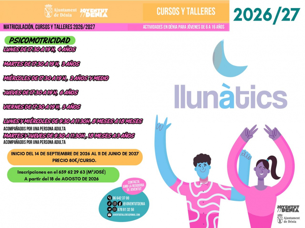 Dénia abre las inscripciones de Llunàtics y Dinàmics 2026-2027 con una amplia oferta de cursos para todas las edades