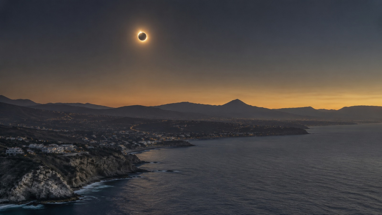 Recreaci&oacute;n de un eclipse en el litoral Mediterr&aacute;neo