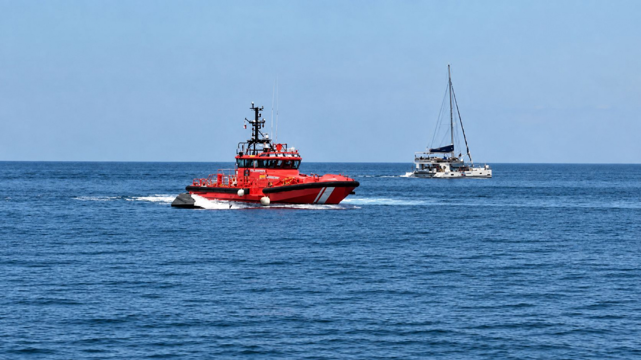 Bomberos inspeccionan un velero volcado en Dénia sin hallar tripulantes en su interior