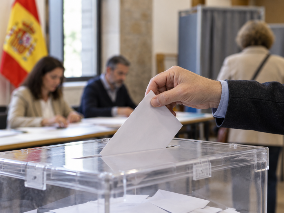 Recreaci&oacute;n de una persona depositando su voto en una urna electoral.