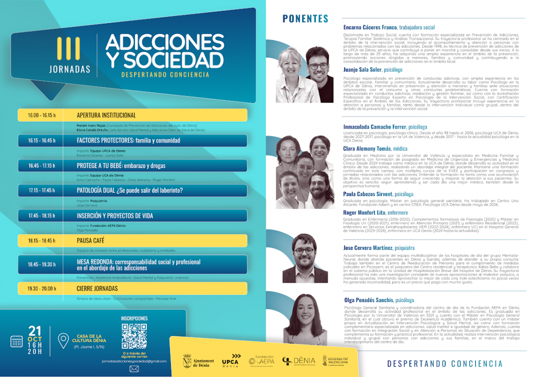 Cartel de las III Jornadas &lsquo;Adicciones y Sociedad. Despertando conciencia&rsquo;