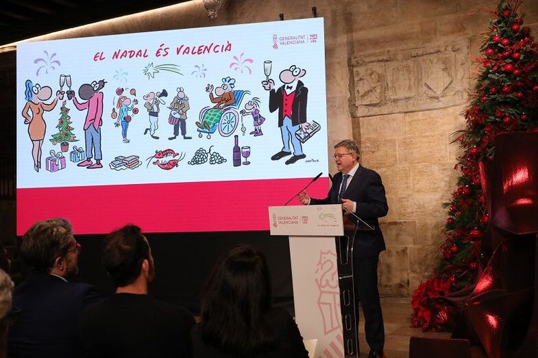 El president, Ximo Puig, durante la presentación de la campaña "El nadal es valencià"